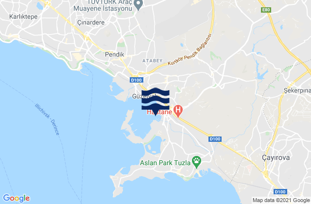 Mapa da tábua de marés em İçmeler, Turkey