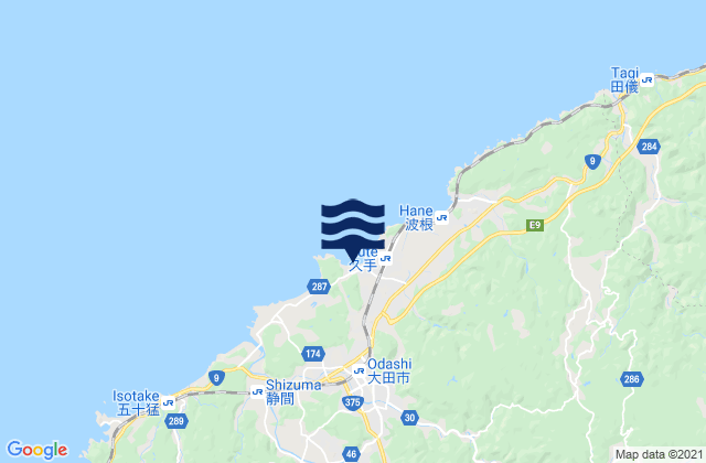 Mapa da tábua de marés em Ōdachō-ōda, Japan