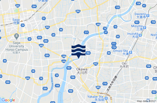 Mapa da tábua de marés em Ōkawa-shi, Japan