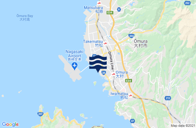 Mapa da tábua de marés em Ōmura, Japan