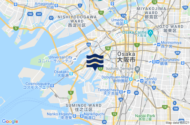 Mapa da tábua de marés em Ōsaka-fu, Japan