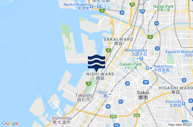 Mapa da tábua de marés em Ōsaka-sayama Shi, Japan