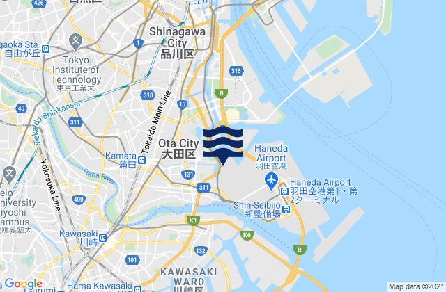 Mapa da tábua de marés em Ōta-ku, Japan