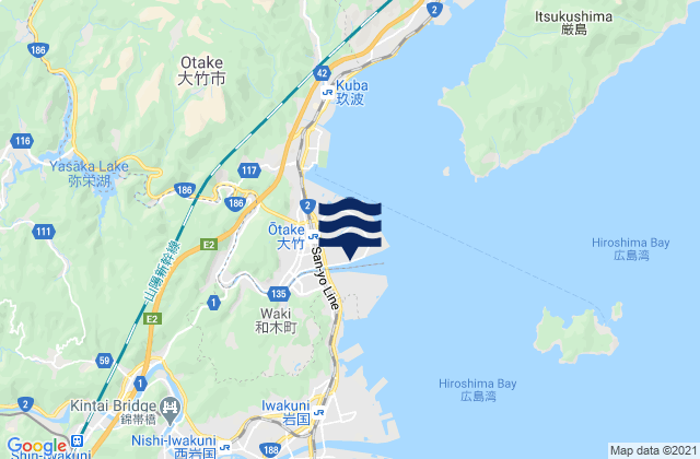 Mapa da tábua de marés em Ōtake, Japan