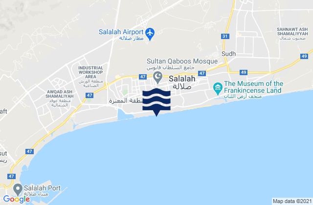 Mapa da tábua de marés em Şalālah, Oman