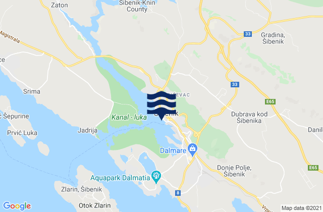 Mapa da tábua de marés em Šibenik, Croatia