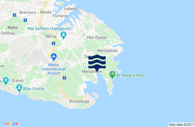 Mapa da tábua de marés em Żejtun, Malta
