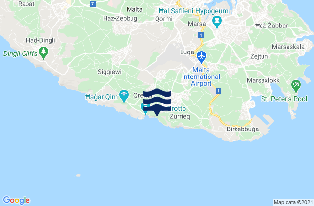 Mapa da tábua de marés em Żurrieq, Malta