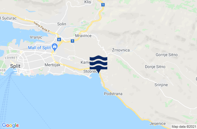 Mapa da tábua de marés em Žrnovnica, Croatia