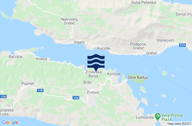 Mapa da tábua de marés em Žrnovo, Croatia