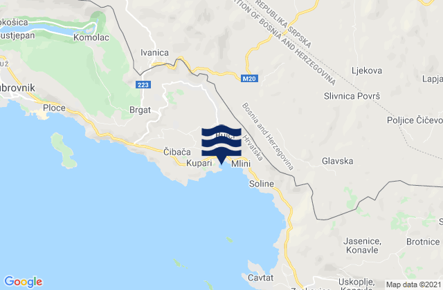 Mapa da tábua de marés em Župa dubrovačka, Croatia