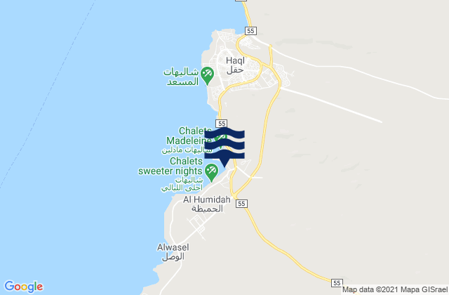 Mapa da tábua de marés em Ḩaql, Saudi Arabia