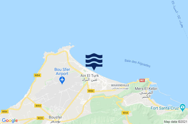 Mapa da tábua de marés em ’Aïn el Turk, Algeria