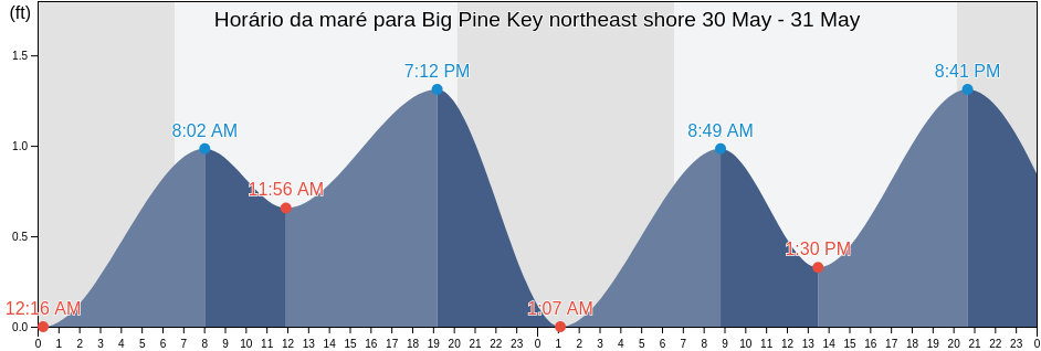 Tabua de mare em Big Pine Key northeast shore, Monroe County, Florida, United States