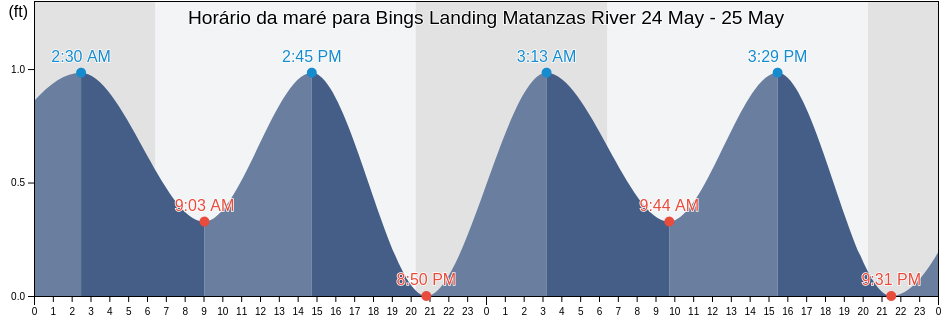 Tabua de mare em Bings Landing Matanzas River, Flagler County, Florida, United States