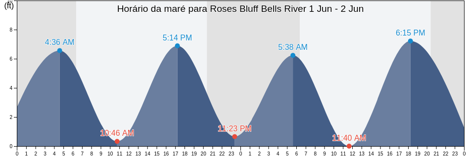 Tabua de mare em Roses Bluff Bells River, Camden County, Georgia, United States