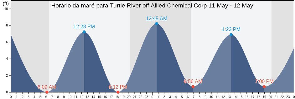 Tabua de mare em Turtle River off Allied Chemical Corp, Glynn County, Georgia, United States