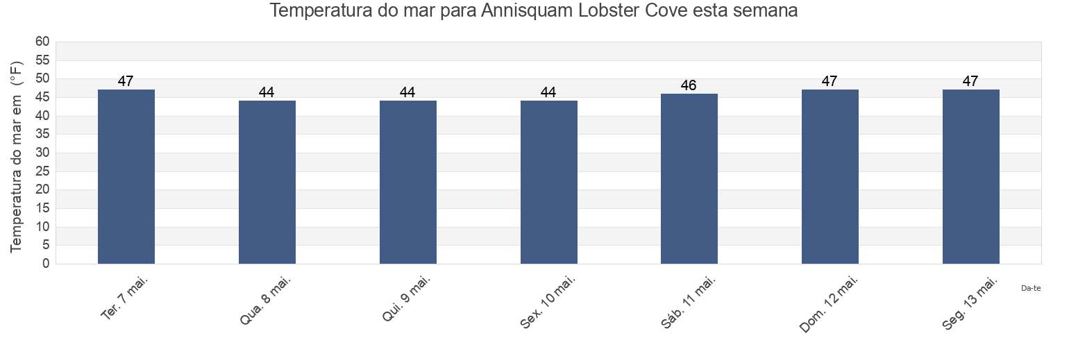 Temperatura do mar em Annisquam Lobster Cove, Essex County, Massachusetts, United States esta semana