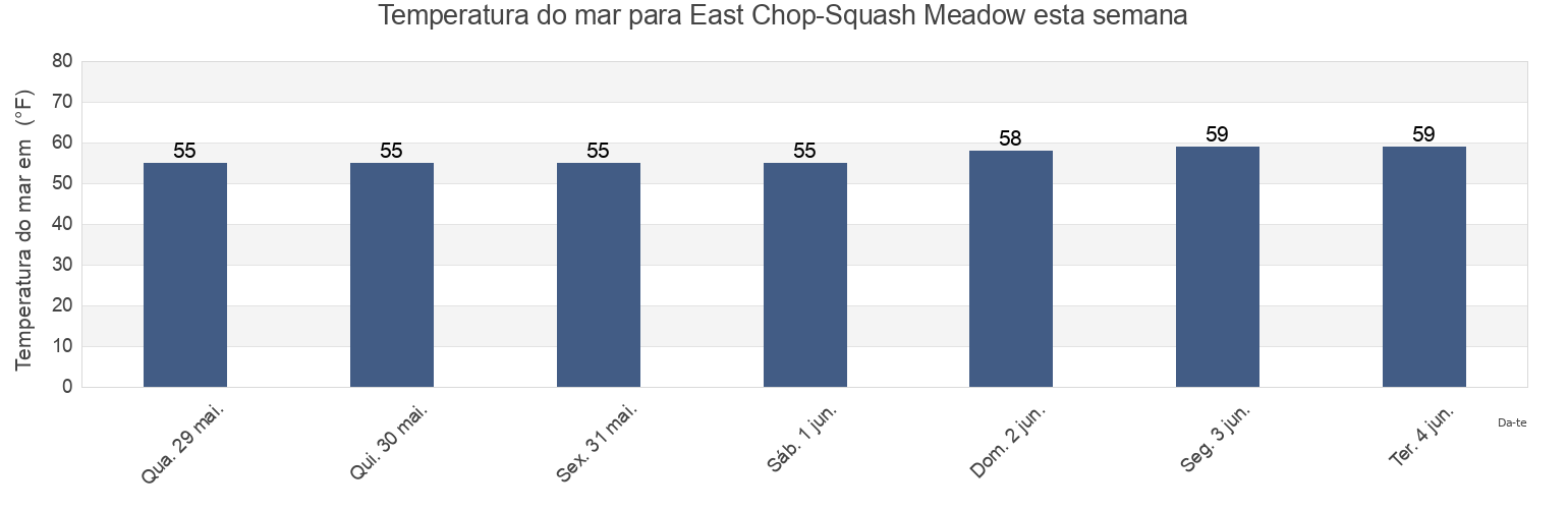 Temperatura do mar em East Chop-Squash Meadow, Dukes County, Massachusetts, United States esta semana