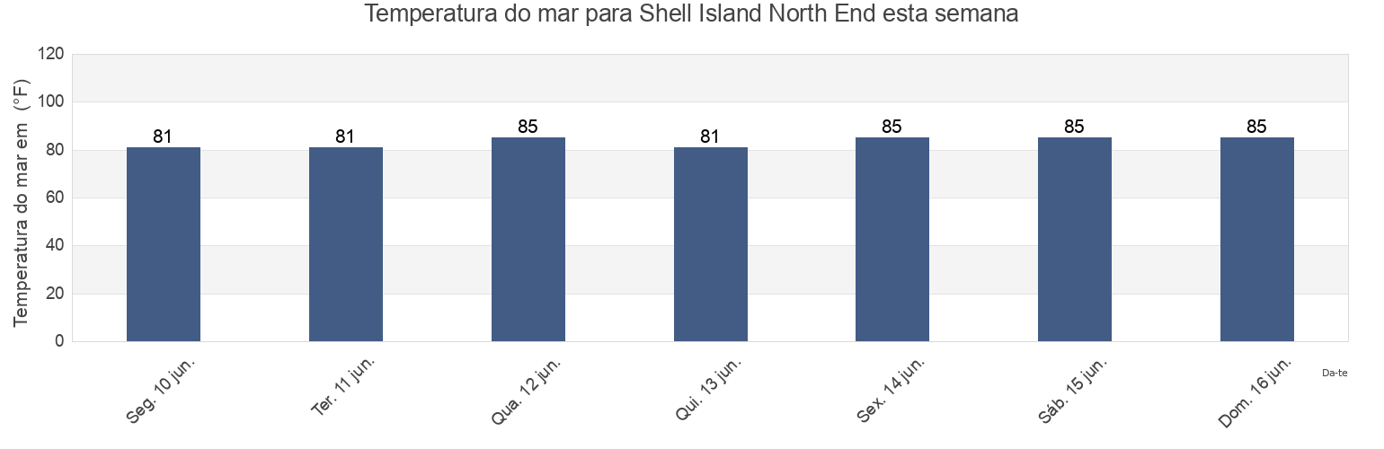 Temperatura do mar em Shell Island North End, Citrus County, Florida, United States esta semana