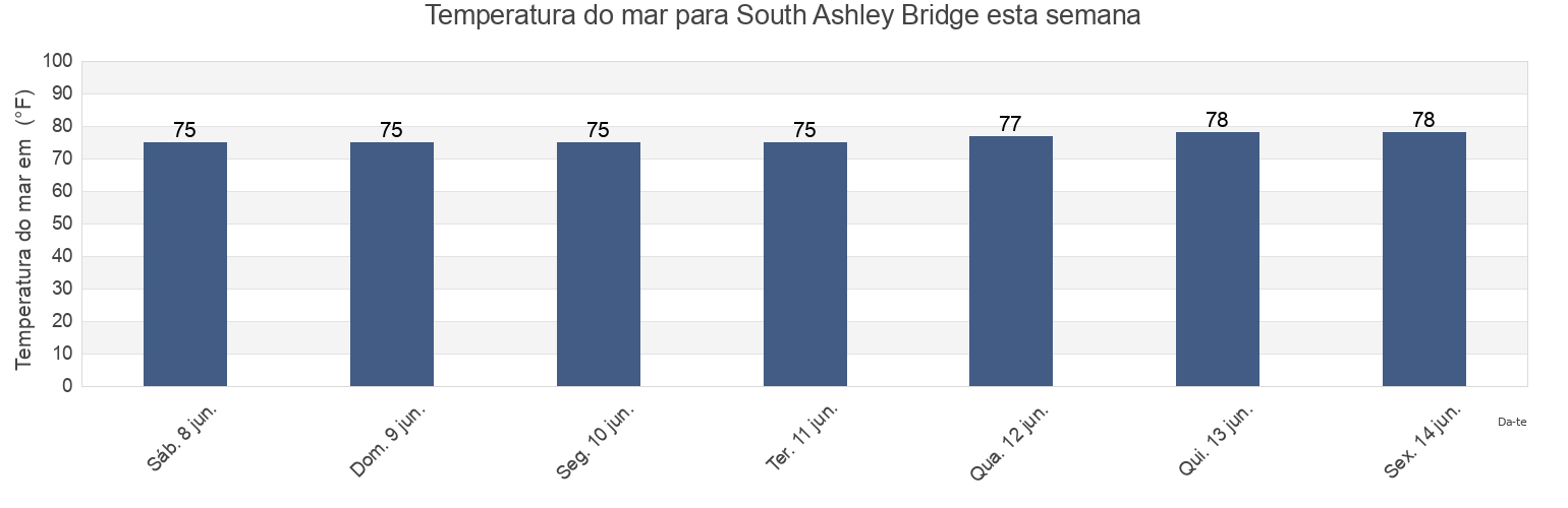 Temperatura do mar em South Ashley Bridge, Charleston County, South Carolina, United States esta semana